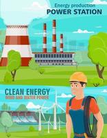 Power plant, hydro power station and wind turbines vector