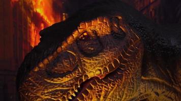 Close up of giant tyrannosaurus dinosaurus with sharp teeth video