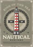 Nautical lighthouse or marine navigational beacon vector