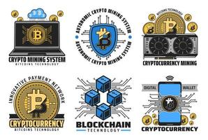 Bitcoin cryptocurrency, digital wallet, blockchain vector