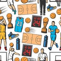 Basketball player, ball, trophy seamless pattern vector