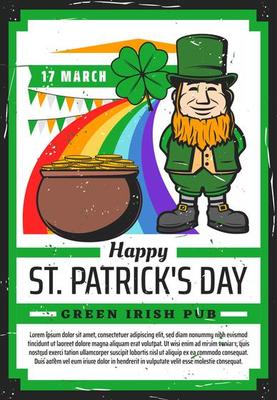 Leprechaun, pot, gold, clover and rainbow