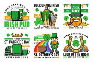 Saint Patrick lucky shamrock and leprechaun gold vector