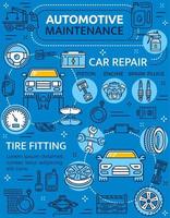 Car repair service poster with vehicle and parts vector