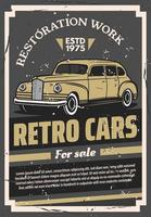 Retro old cars for sale or restoration work poster vector