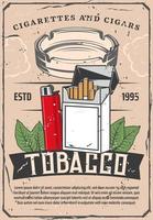 Tobacco and lighter or glass ashtray retro poster vector