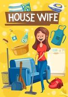 tareas del hogar, ama de casa, herramientas de limpieza vector