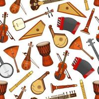 Musical instruments of folk music seamless pattern vector