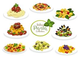 platos italianos de pasta, espaguetis y macarrones vector