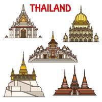 Bangkok travel landmarks icons. Thailand temples vector