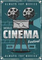 Retro movie projector, film reel and filmstrip vector