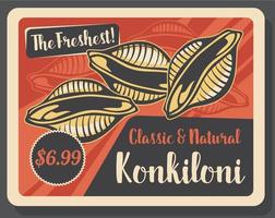 pasta italiana konkiloni, vector retro