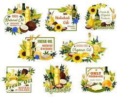Organic sunflowers and olive oil products vector