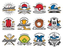 Iconos y elementos aislados del juego deportivo de béisbol vector