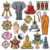 Buddhism religion vector isolated symbols