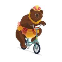 Isolated circus bear in skirt riding on bicycle vector
