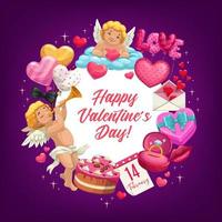 Valentines Day love hearts, Cupids, romantic gifts vector