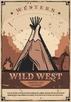 Wigwam dwelling, Wild West fire and horses vector