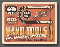 Bow saw or manual fretsaw tool, retro vector