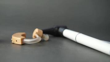 Hearing aid equipment on table close up video