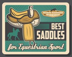 Saddles, equestrian sport equipment, retro vector