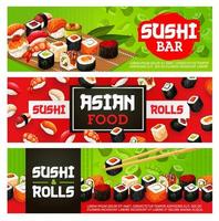 menú de barra de sushi, rollos de sashimi y maki