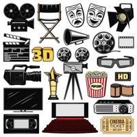 Iconos de cinematografía y cine retro. vector