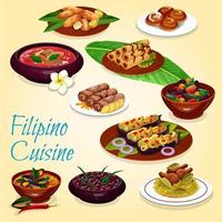 Filipino national cuisine, dishes and desserts vector