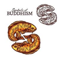 Buddhism religion symbols, golden carp fish vector