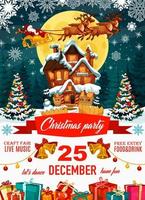 Christmas party poster with Santa Claus and house vector