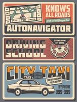 navegador automático, escuela de conductores y servicio de taxi vector