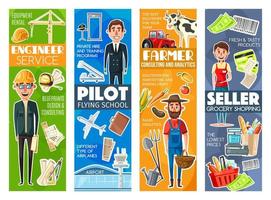 Professions of engineer or pilot, seller or farmer vector