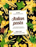Italy cuisine food pasta and greens menu vector