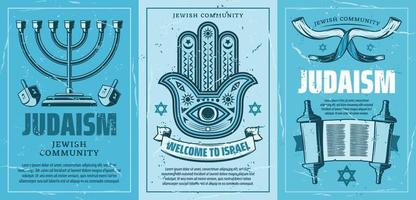 Isreal travel poster with Judaism religion symbols vector