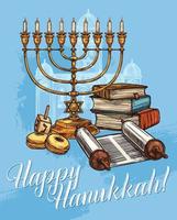Happy Hanukkah greeting card, vector sketch