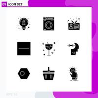 Mobile Interface Solid Glyph Set of 9 Pictograms of glass carnival id minus delete Editable Vector Design Elements