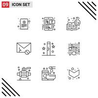 Pictogram Set of 9 Simple Outlines of celebration sms chemical knowledge message envelope Editable Vector Design Elements