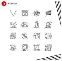 16 Universal Outlines Set for Web and Mobile Applications analysis electronic atom device science Editable Vector Design Elements