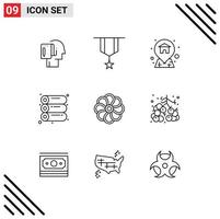 Pack of 9 Modern Outlines Signs and Symbols for Web Print Media such as nature printing medal offset location Editable Vector Design Elements