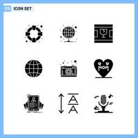 Pictogram Set of 9 Simple Solid Glyphs of photography geography delivery web world Editable Vector Design Elements