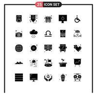 25 Thematic Vector Solid Glyphs and Editable Symbols of movement weelchair public bus safety password Editable Vector Design Elements