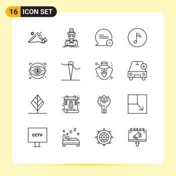 Pack of 16 Modern Outlines Signs and Symbols for Web Print Media such as business music spy key less Editable Vector Design Elements