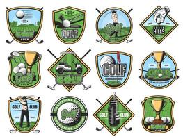 Golf sport icons, golfer and sporting items vector