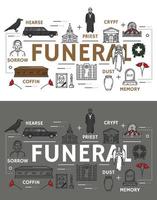 Iconos del servicio funerario y de la ceremonia del entierro vector