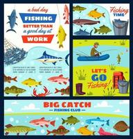 Fisherman and fishery items, fish and tackles vector