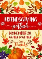 Friendsgiving potluck and Thanksgiving symbols vector