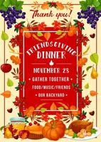 Friendsgiving potluck dinner, turkey and fruits vector