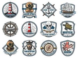 Nautical heraldry, vector marine isolated icons