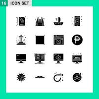 User Interface Pack of 16 Basic Solid Glyphs of graveyard cross sail mobile video mobile app Editable Vector Design Elements