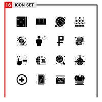 Set of 16 Modern UI Icons Symbols Signs for teamwork organization sport management human Editable Vector Design Elements